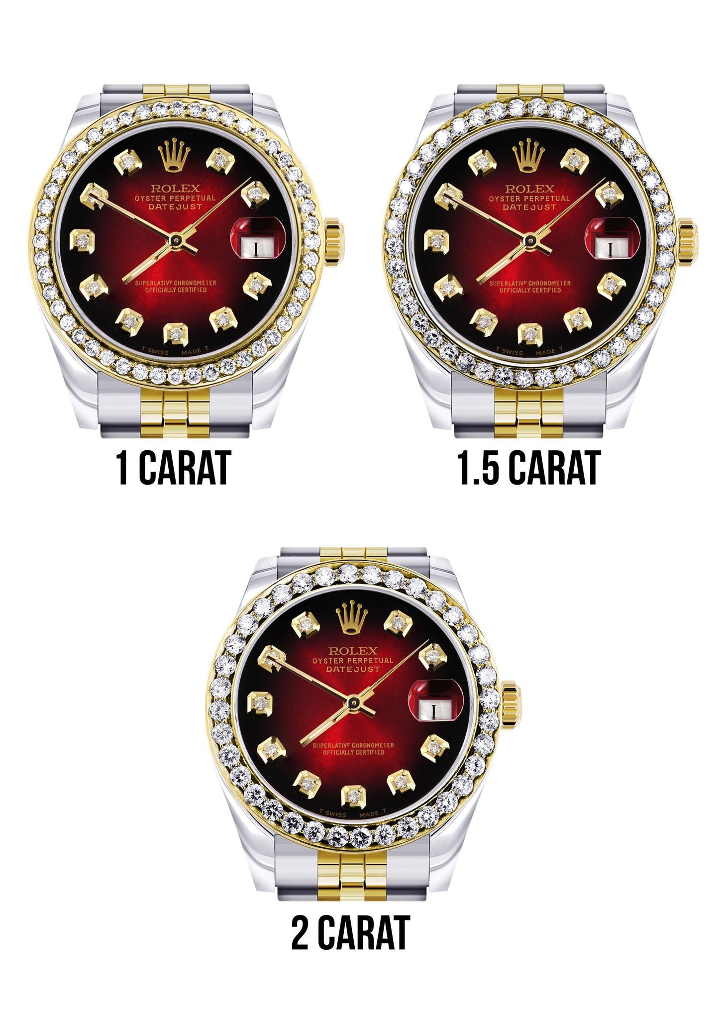 Womens Diamond Gold Rolex Watch | Diamond Bezel | 31MM | Red Diamond Dial | Jubilee Band | Model 68273 - The Diamond Traphouse