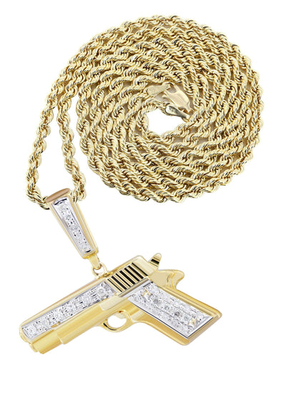 10K Yellow Gold Gun Pendant  | 0.19 Carats