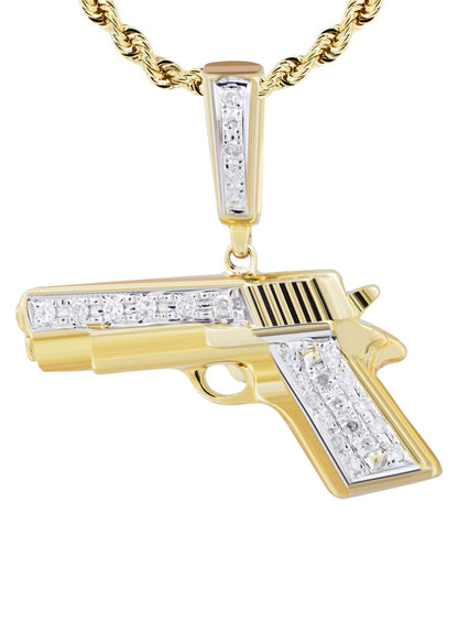 10K Yellow Gold Gun Pendant  | 0.19 Carats