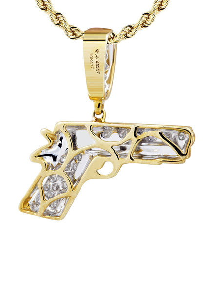 10K Yellow Gold Gun Pendant  | 0.19 Carats