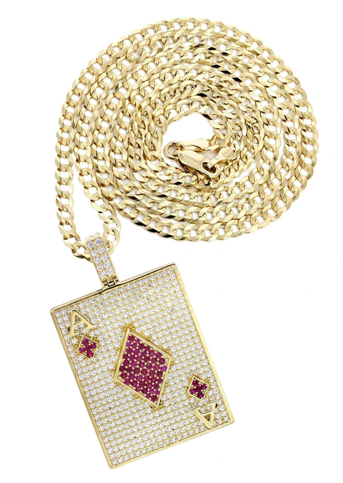 10K Yellow Gold Chain & Cz Ace Of Spades Pendant