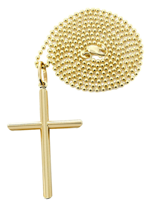 10K Yellow Gold Dog Tag Chain & Gold Cross Necklace - The Diamond Traphouse