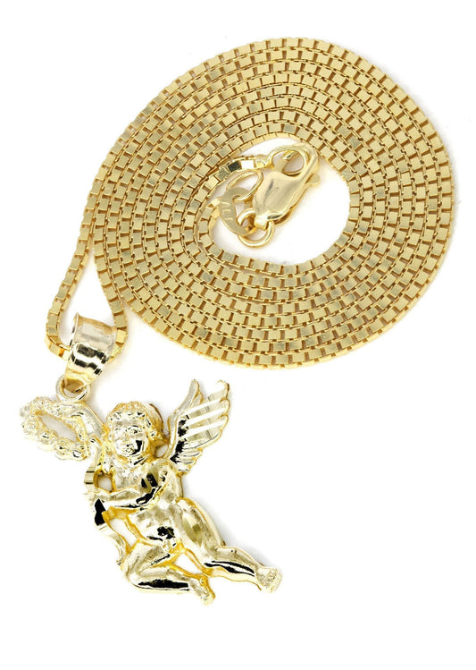 10K Yellow Gold Box Chain & Angel Pendant | Appx. 6.3 Grams