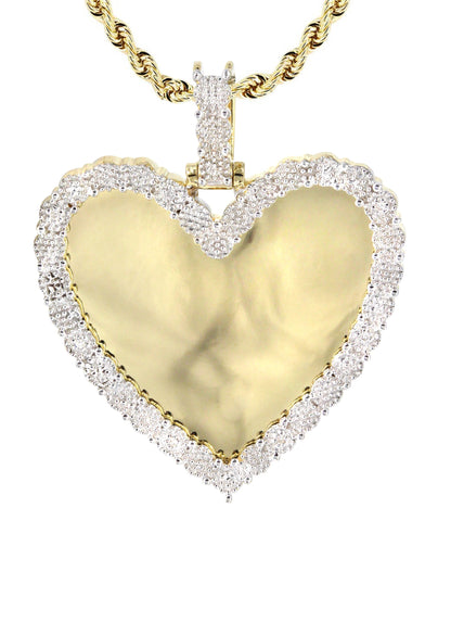 10K Yellow Gold Large Diamond Heart Picture Pendant  | Appx. 14 Grams