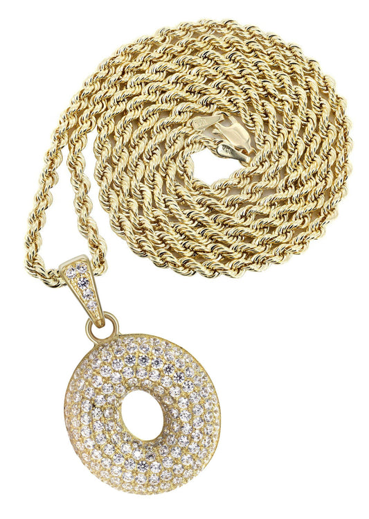 10K Yellow Gold Bubble Letter "O" CZ Necklace
