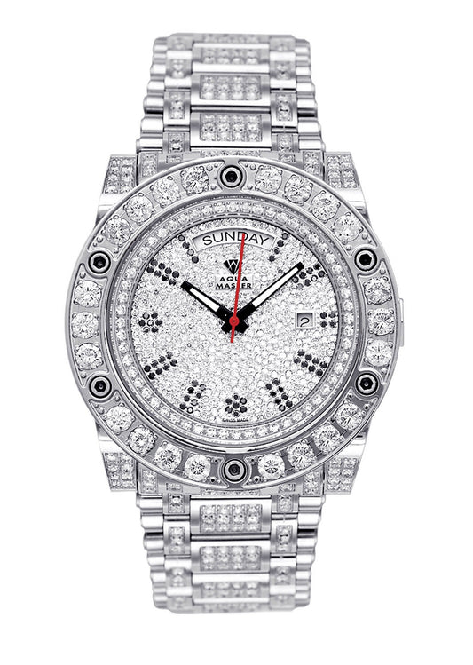 Mens White Gold Tone Diamond Watch | Appx. 17 Carats