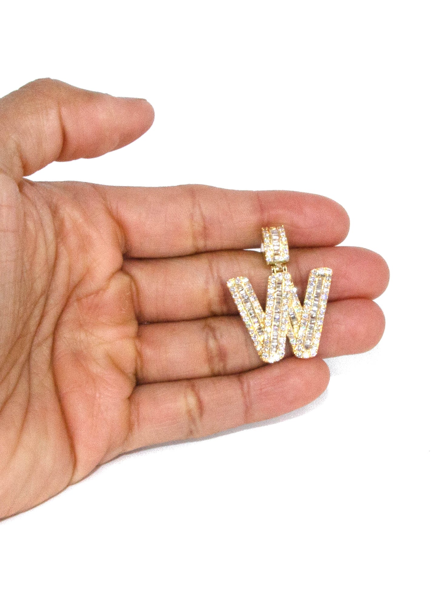 Yellow Gold Letter "W" Baguette Diamond Pendant | 3.3 Carats