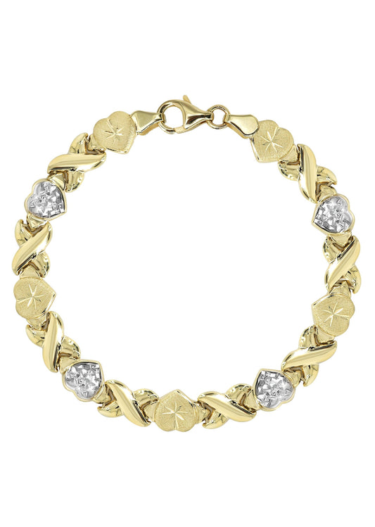 YELLOW GOLD "XO HEART" DIAMOND CUT BRACELET FOR WOMEN | APPX 5.5 GRAMS
