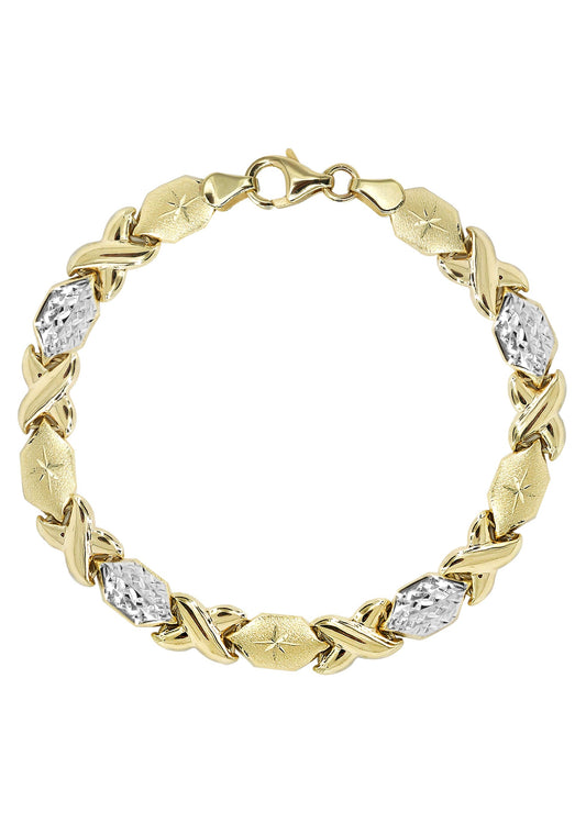 YELLOW GOLD "XO" DIAMOND CUT BRACELET FOR WOMEN | APPX 5.4 GRAMS