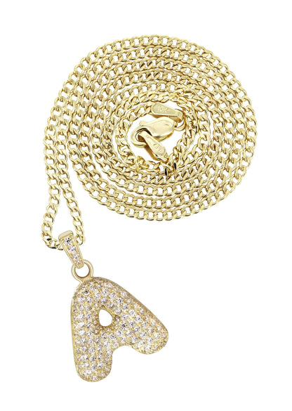 10K Yellow Gold Bubble Letter "A" CZ Pendant