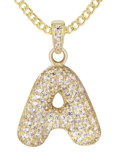 10K Yellow Gold Bubble Letter "A" CZ Pendant