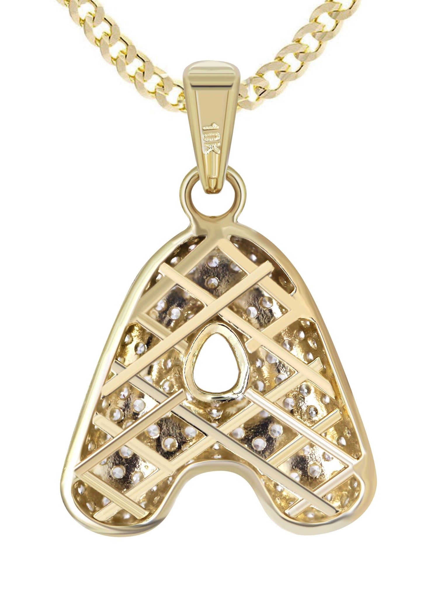 10K Yellow Gold Bubble Letter "A" CZ Pendant