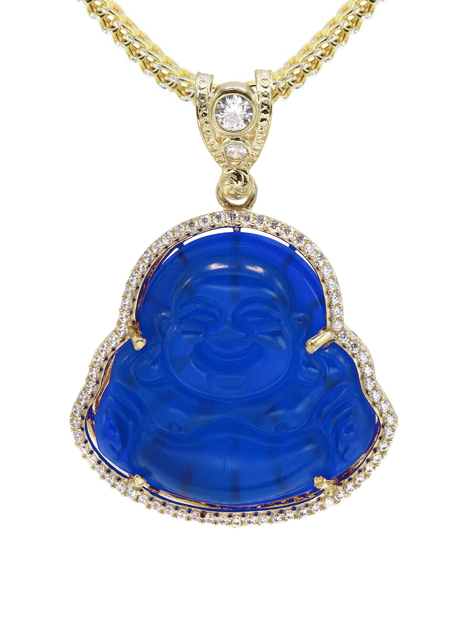 10K Yellow Gold Chain & Cz Blue Buddha Pendant