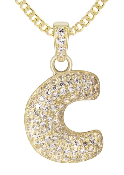 10K Yellow Gold Bubble Letter "C" CZ Pendant