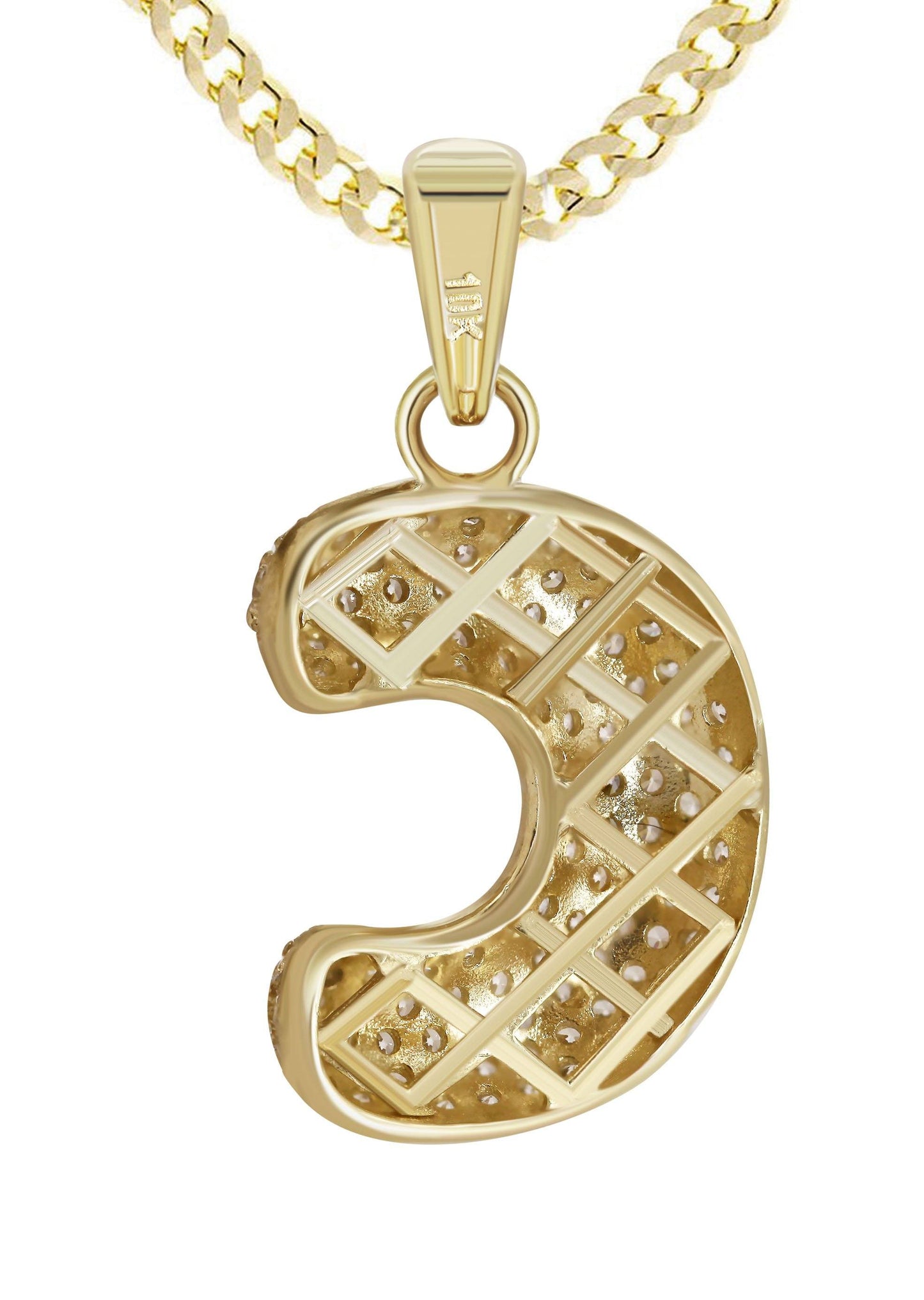 10K Yellow Gold Bubble Letter "C" CZ Pendant