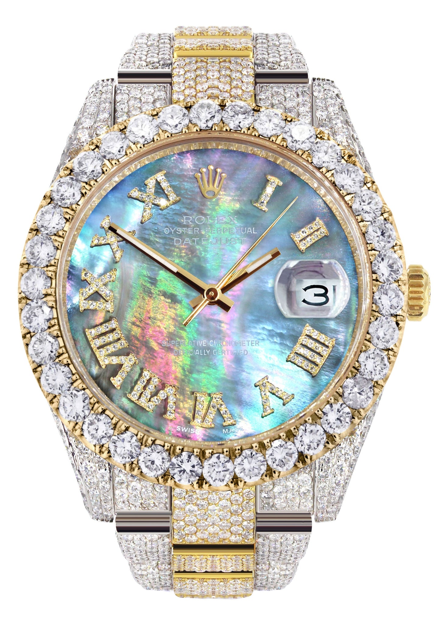 Diamond Iced Out Rolex Datejust 41 | 25 Carats Of Diamonds | Custom Abalone Mother Of Pearl Dial | Two Tone | Oyster Band