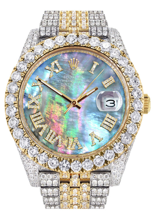 Diamond Iced Out Rolex Datejust 41 | 25 Carats Of Diamonds | Custom Abalone Mother of Pearl Dial | Two Tone | Jubilee Band