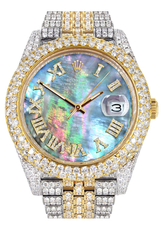 Diamond Iced Out Rolex Datejust 41 | 25 Carats Of Diamonds | Custom Abalone Mother of Pearl Dial | Two Tone | Two Row | Jubilee Band