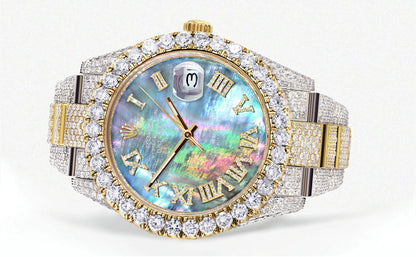 Diamond Iced Out Rolex Datejust 41 | 25 Carats Of Diamonds | Custom Abalone Mother Of Pearl Dial | Two Tone | Oyster Band