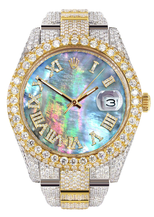 Diamond Iced Out Rolex Datejust 41 | 25 Carats Of Diamonds | Custom Abalone Mother Of Pearl Dial | Two Tone | Two Row | Oyster Band