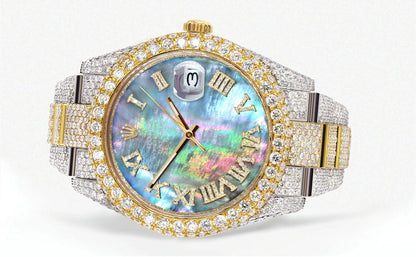 Diamond Iced Out Rolex Datejust 41 | 25 Carats Of Diamonds | Custom Abalone Mother Of Pearl Dial | Two Tone | Two Row | Oyster Band