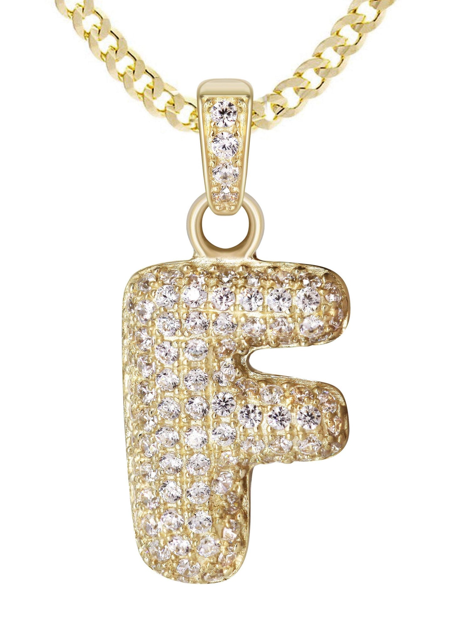 10K Yellow Gold Bubble Letter "F" CZ Pendant