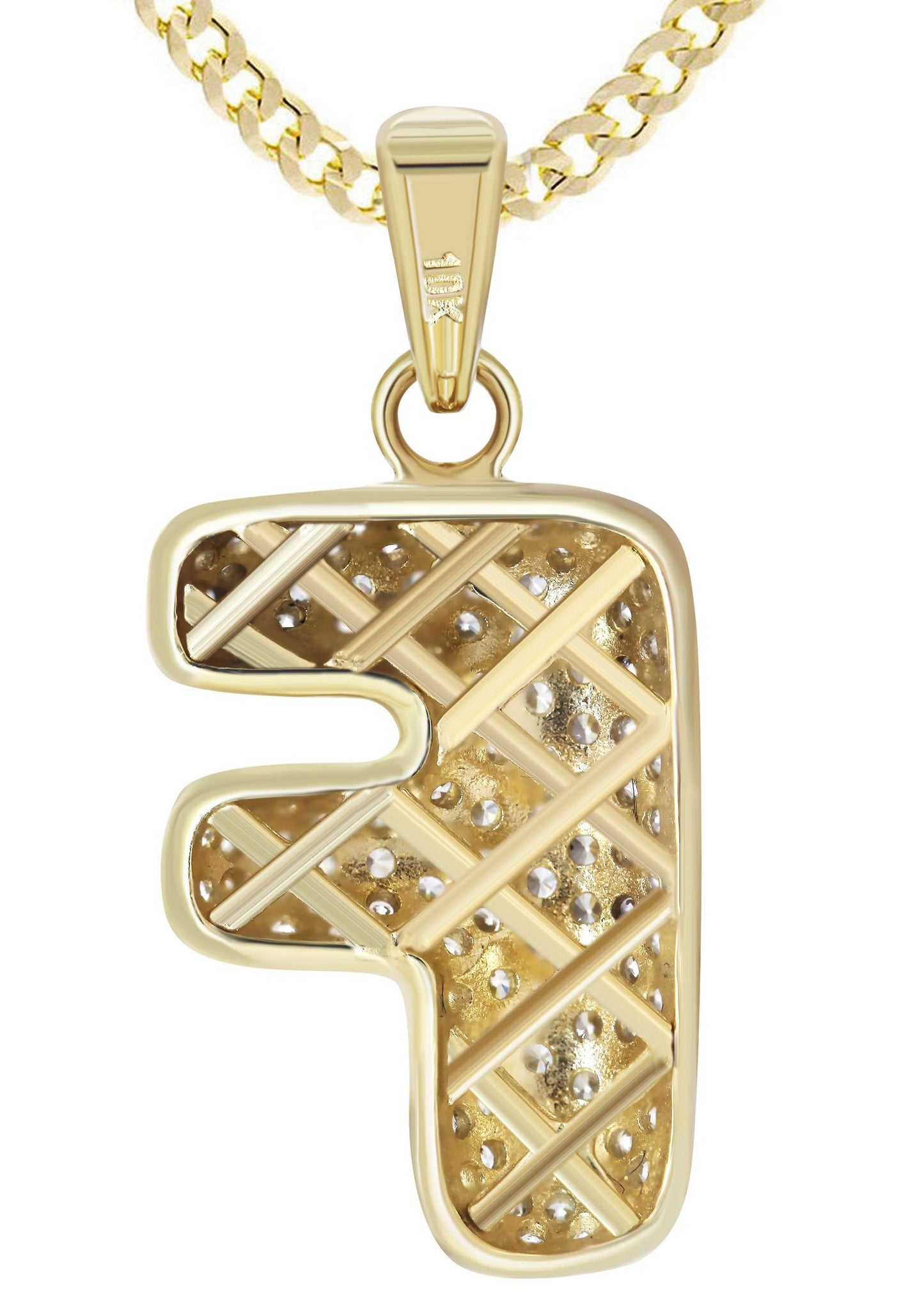 10K Yellow Gold Bubble Letter "F" CZ Pendant