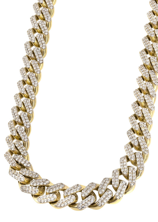 Iced Out Gold Chain - Mens Cz Hollow Miami Cuban Link Chain 10K Gold - The Diamond Traphouse
