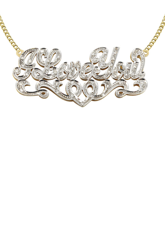 14K Ladies Diamond Cut with Diamonds Name Plate Necklace #38 - The Diamond Traphouse