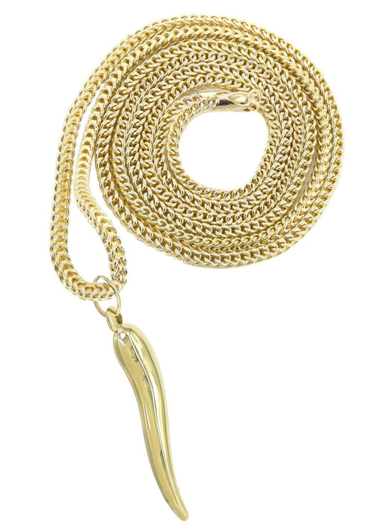 10K Yellow Gold Franco Chain & Gold Italian Horn Pendant
