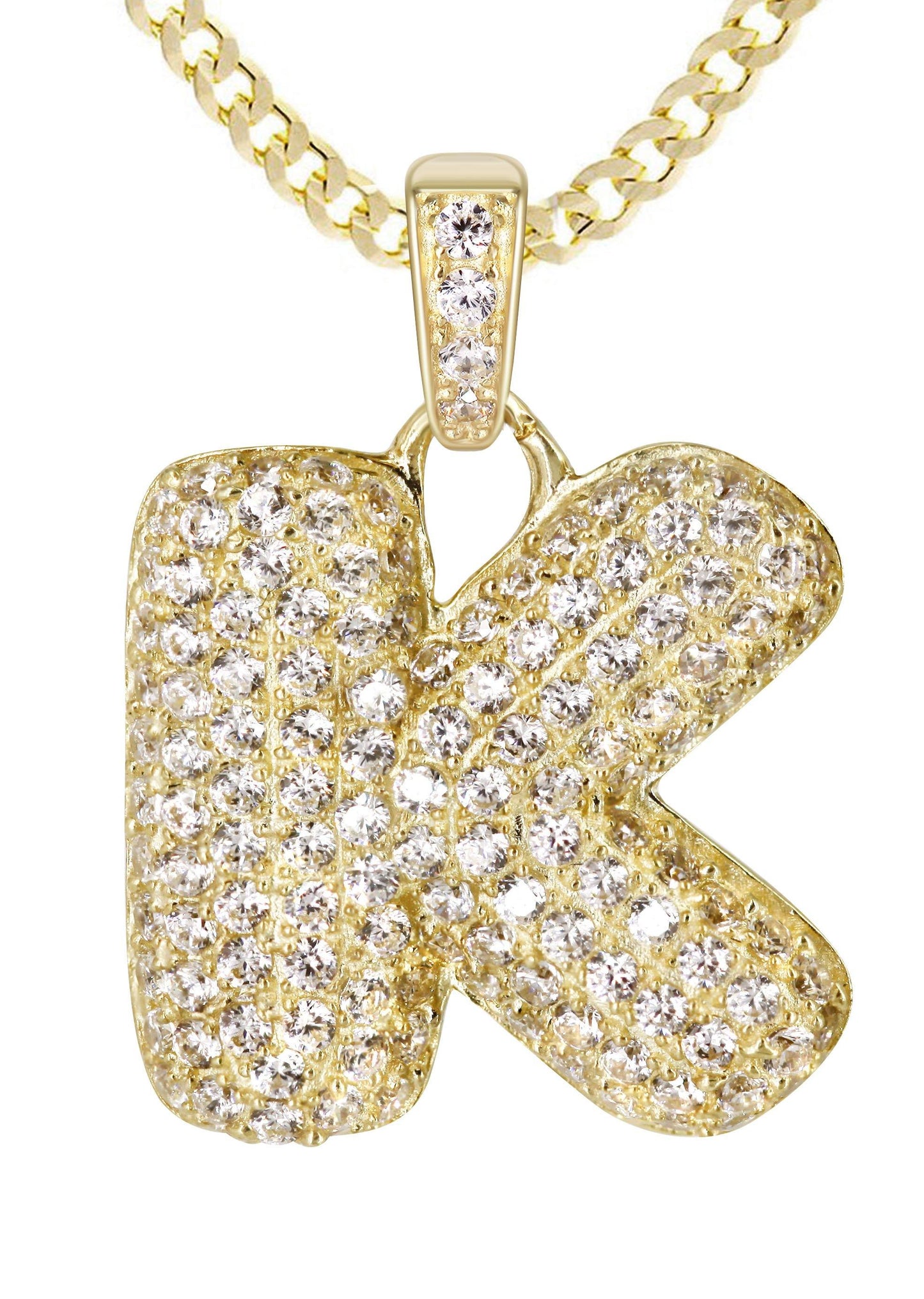 10K Yellow Gold Bubble Letter "K" CZ Pendant | Appx. 2.6 Grams