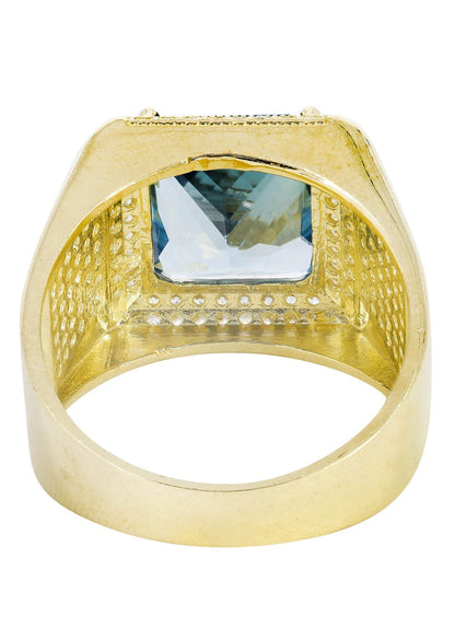 Aqua Marine & Cz 10K Yellow Gold Mens Ring. | 9.2 Grams