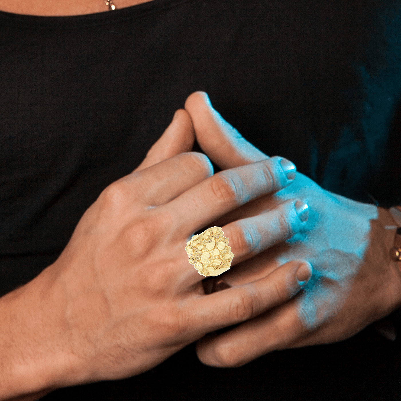 Gold Nugget Ring- Mens Ring 10K Gold