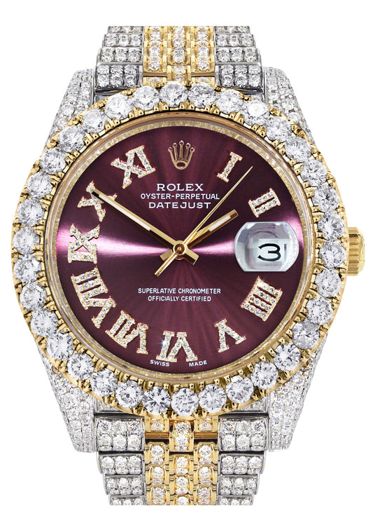 Diamond Iced Out Rolex Datejust 41 | 25 Carats Of Diamonds | Custom Purple Dial | Two Tone | Jubilee Band