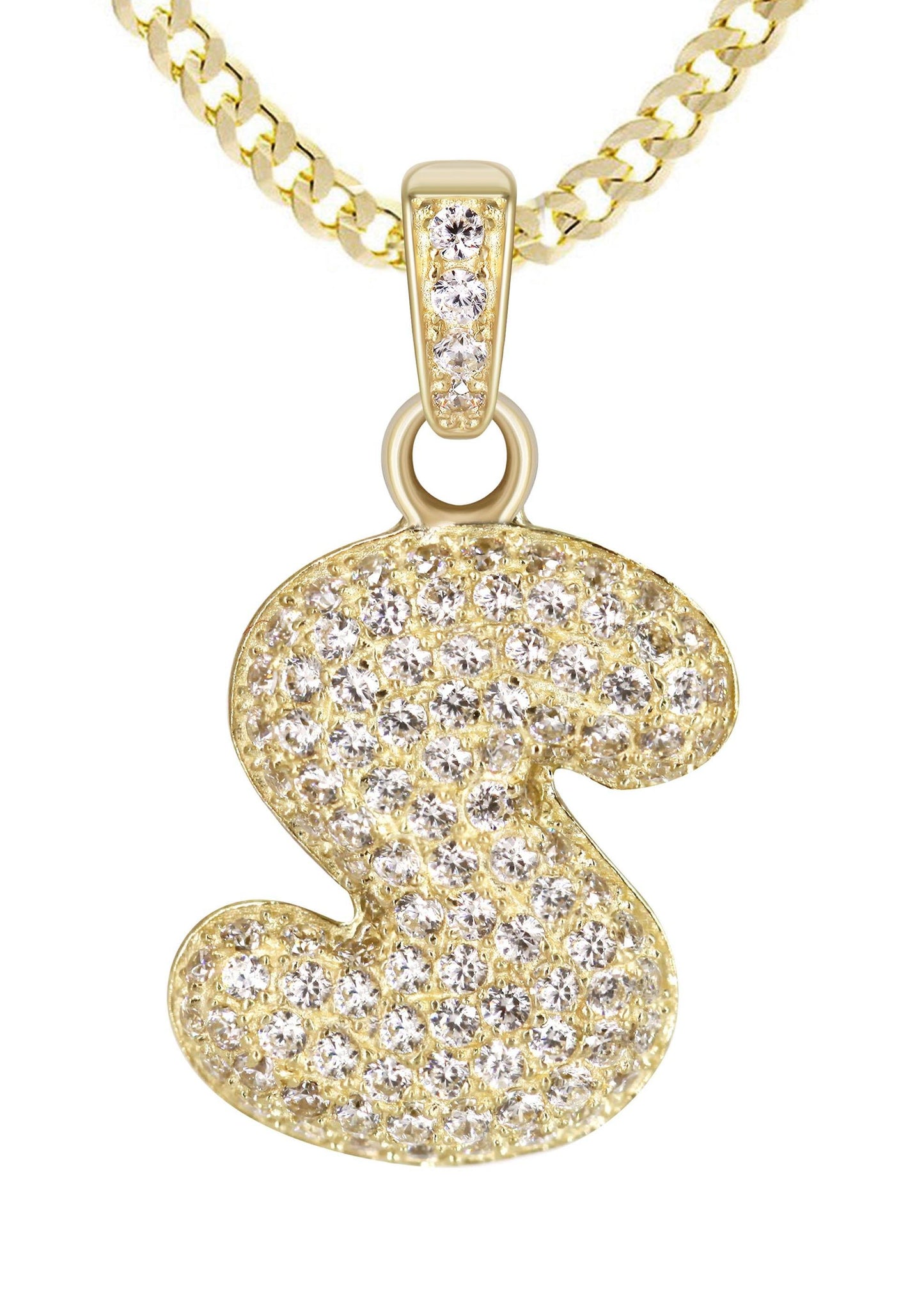 10K Yellow Gold Bubble Letter "S" CZ Pendant | Appx. 2.5 Grams