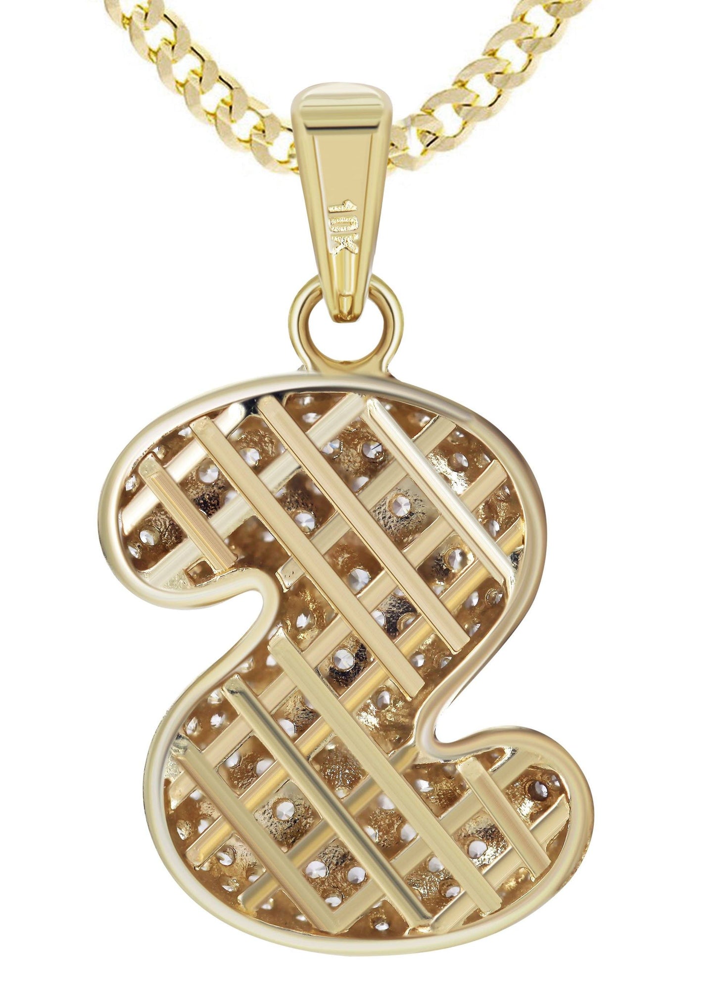 10K Yellow Gold Bubble Letter "S" CZ Pendant | Appx. 2.5 Grams