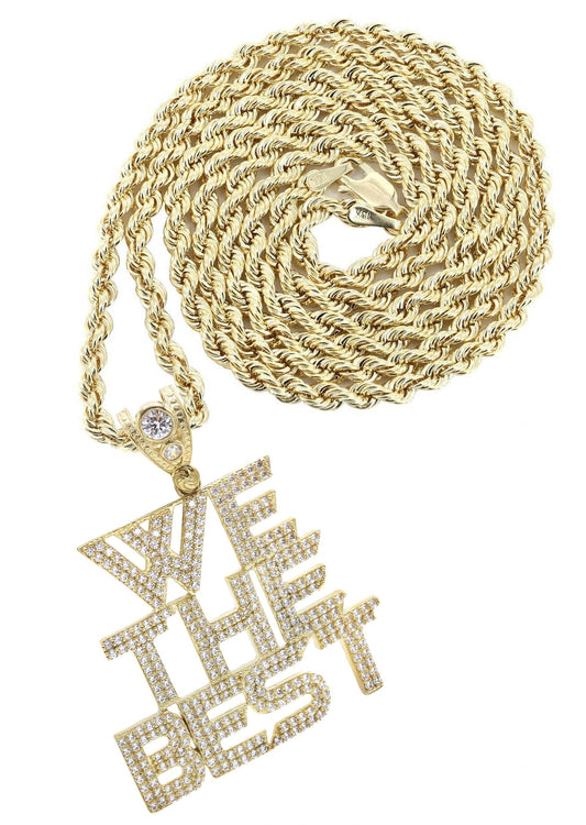 10K Yellow Gold Chain & Cz "We The Best" Pendant | Appx. 18.6 Grams